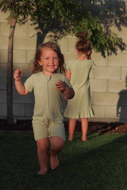 Sea Glass Rib Short Zip Romper