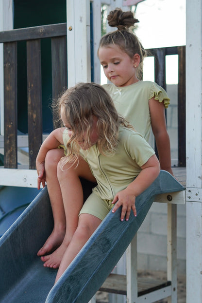 Sea Glass Rib Short Zip Romper