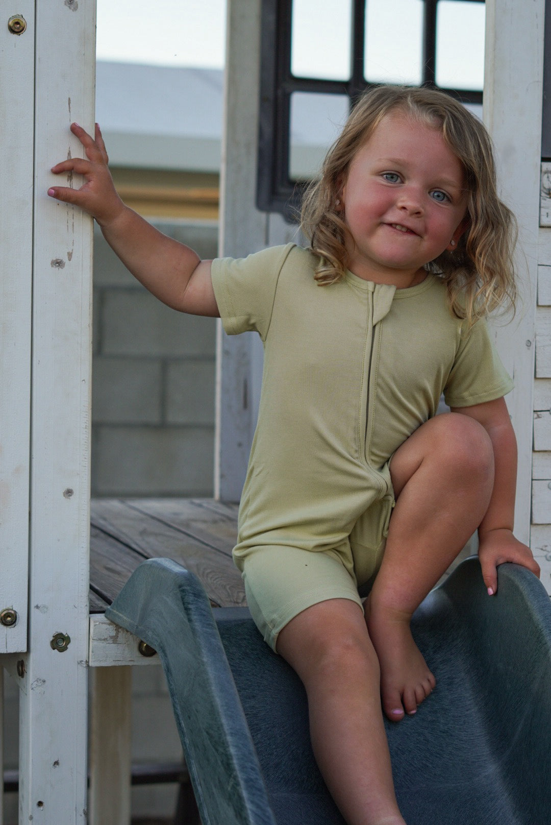 Sea Glass Rib Short Zip Romper