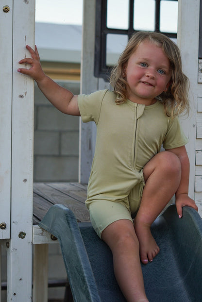 Sea Glass Rib Short Zip Romper